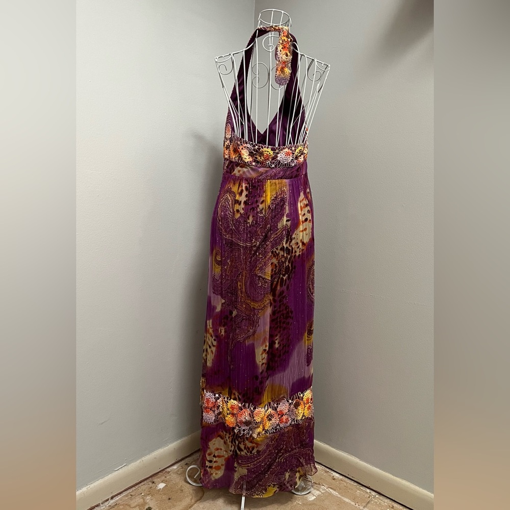 Halter Long Dress Party Evening Wedding Prom Summer backless floral crochet maxi - Picture 3 of 6